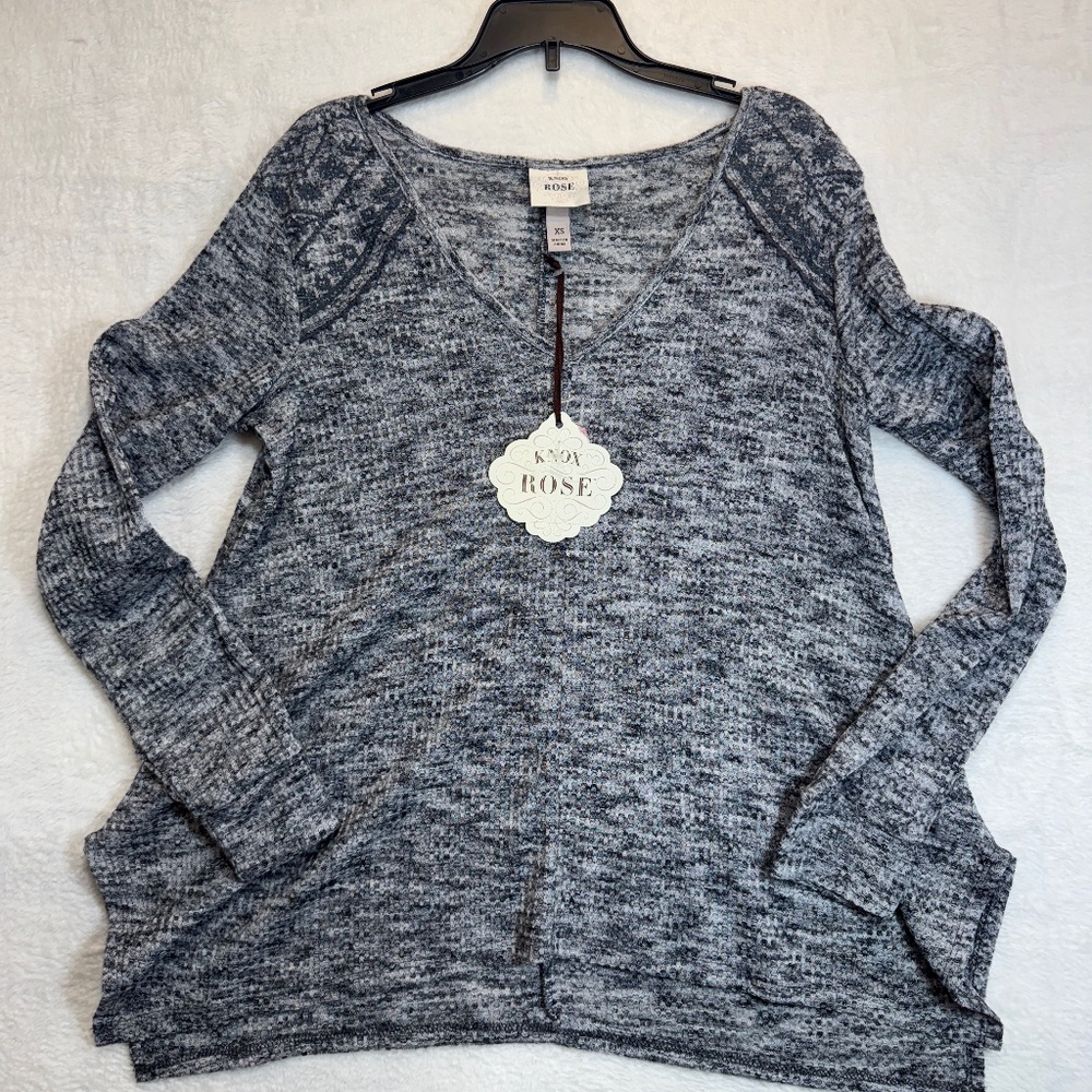 Knox Rose Shirt Womens Size XS Gray Long Sleeve Heathered V-Neck Tunic